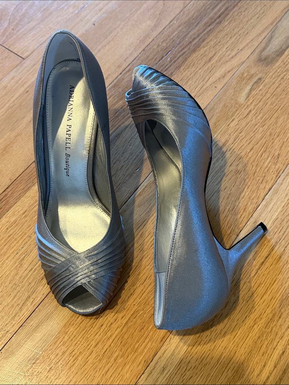 Papell Boutique Metallic Silver Peep-Toe Heels